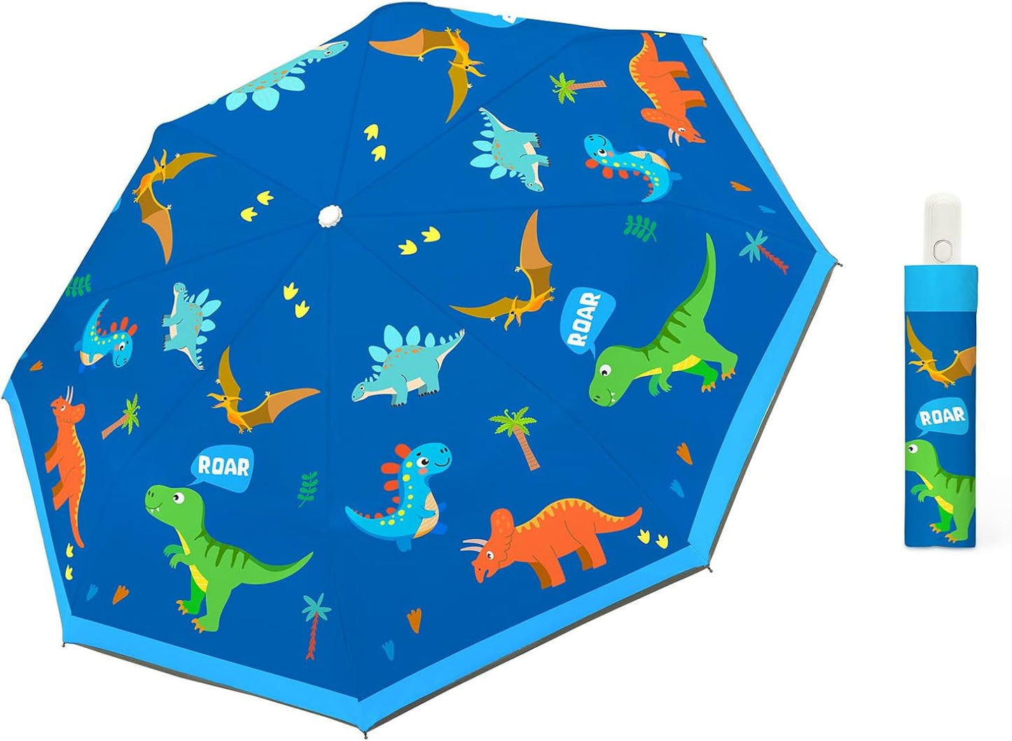 Autoamtic Kids Umbrella UV Resistant, Folding Compact Umbrella 360° Reflective Strip for Travel Outdoor, Lightweight Cute Kids Parasol Anti-rebound Safe for Toddler
