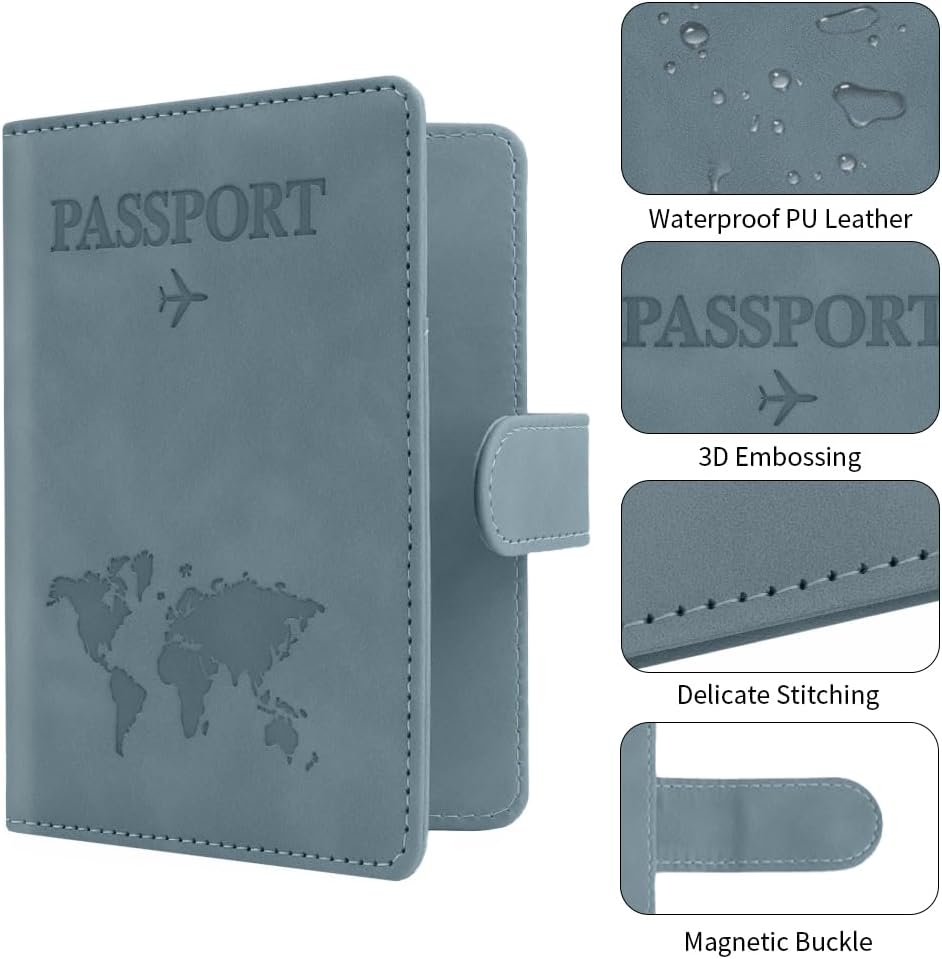 Passport Holder for Travel, Passport Cover Wallet, Premium PU Leather Passport Book Card Holder