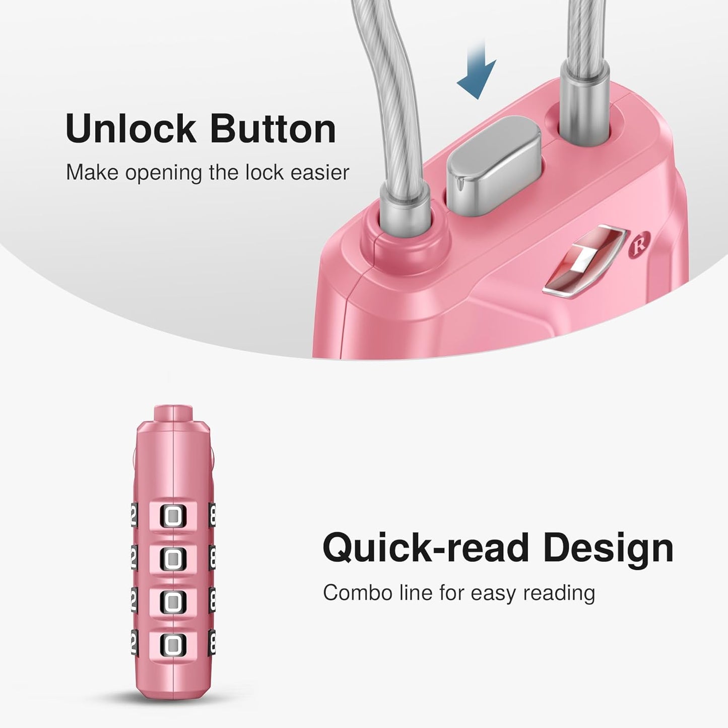 Puroma 2 Pack TSA Approved Luggage Locks, 4 Digit Combination Travel Locks Resettable Code Lock with Zinc Alloy Body for Suitcase, Toolbox, Backpack, Bag, Gym Locker (Rose Pink)