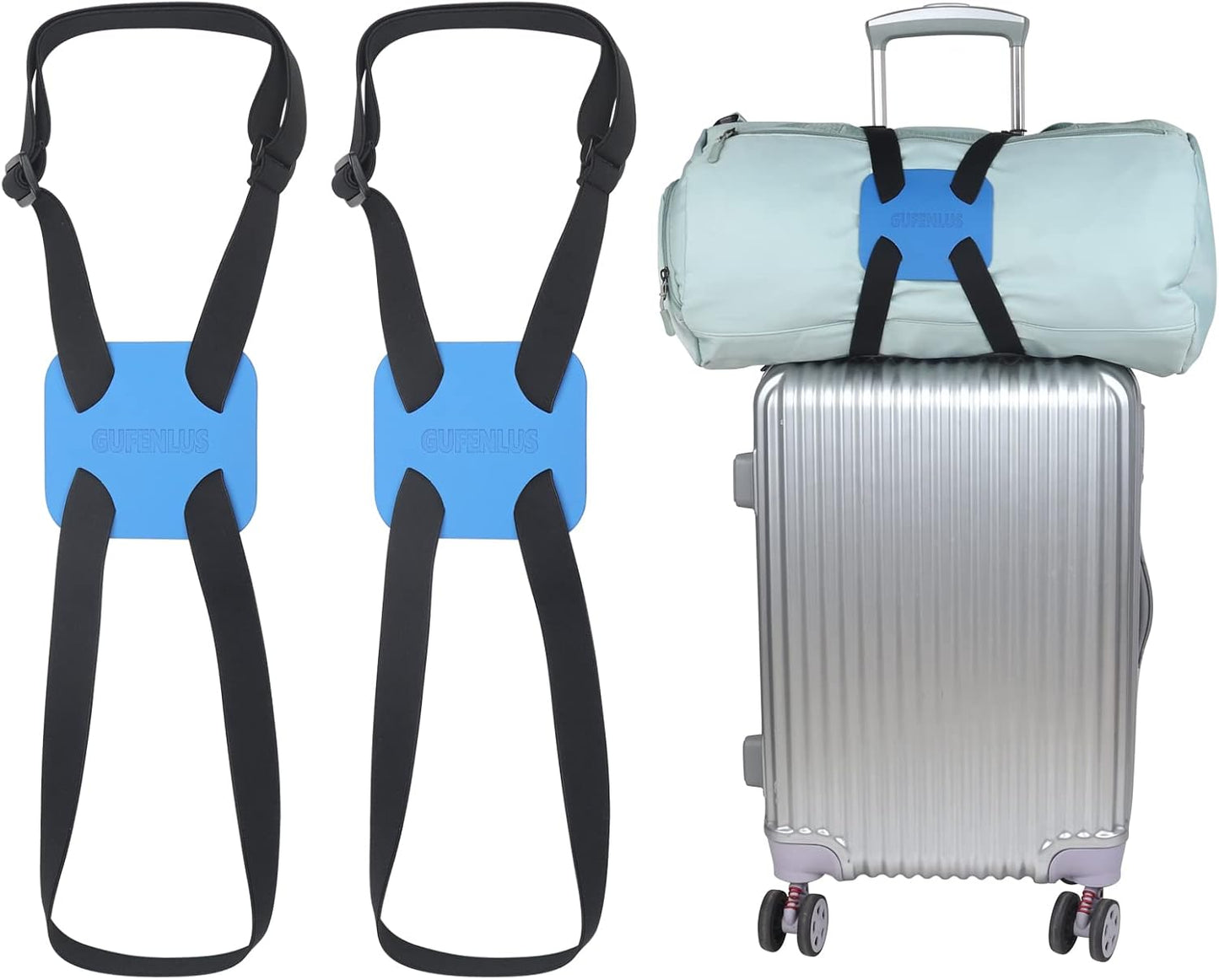 Luggage Straps Bag Bungees for Add a Bag Easy to Travel Suitcase Elastic Strap Belt- 2 Pack (Blue-2)
