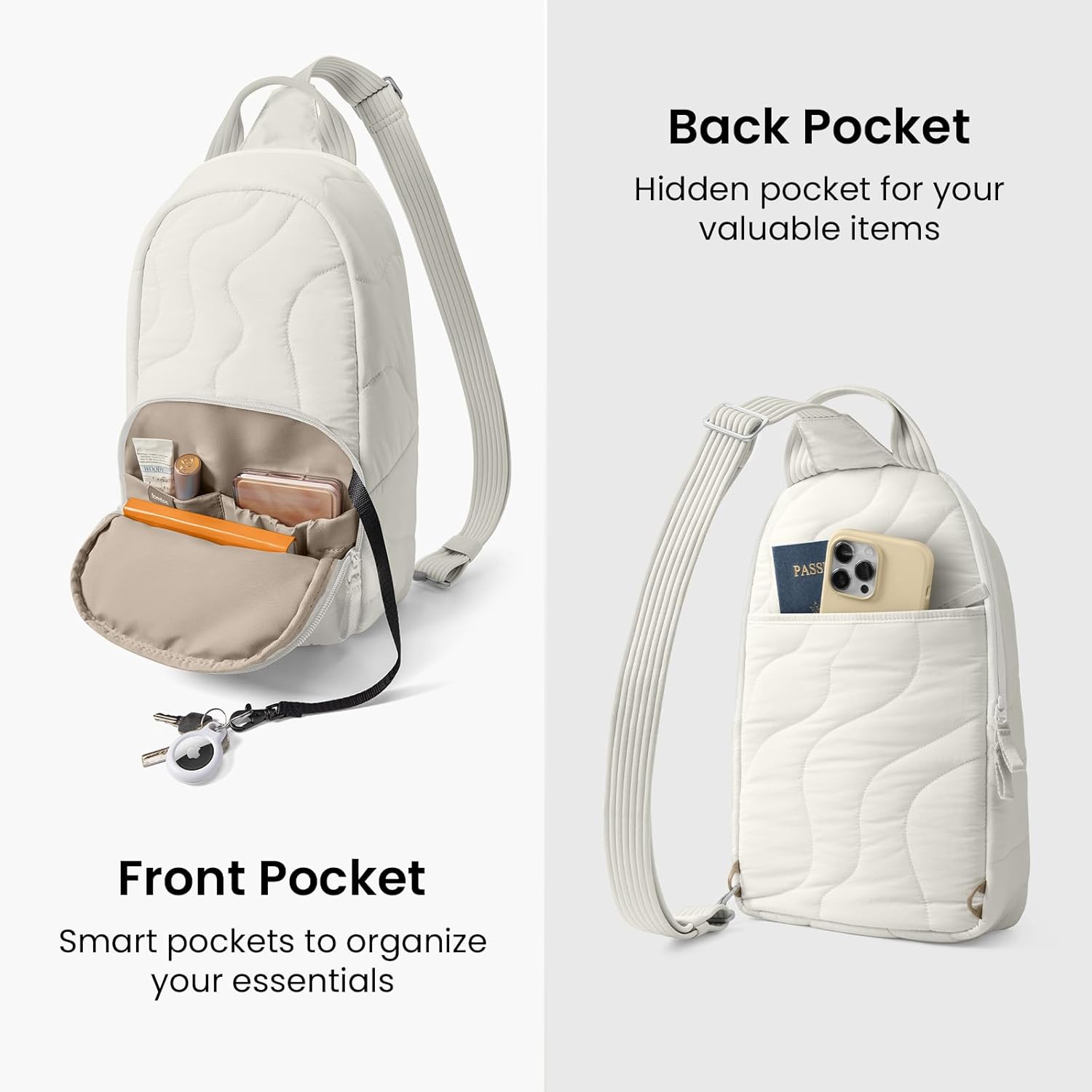 tomtoc 10L Puffy Sling Bag Backpack for Women Trendy, Quilted Padded Crossbody Bag for 11-inch