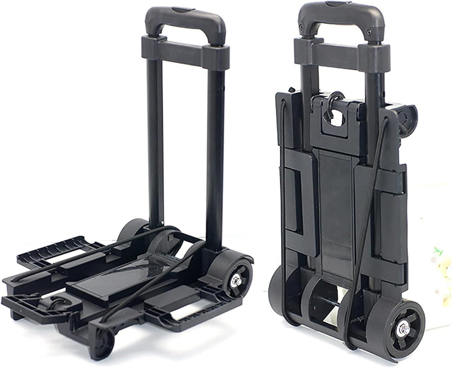 Foldable Plastic Folding Cart Lightweight Folding Shopping Trolley Mini Luggage Hand Truck for Travel Shopping Moving Office Use (2-Wheels)