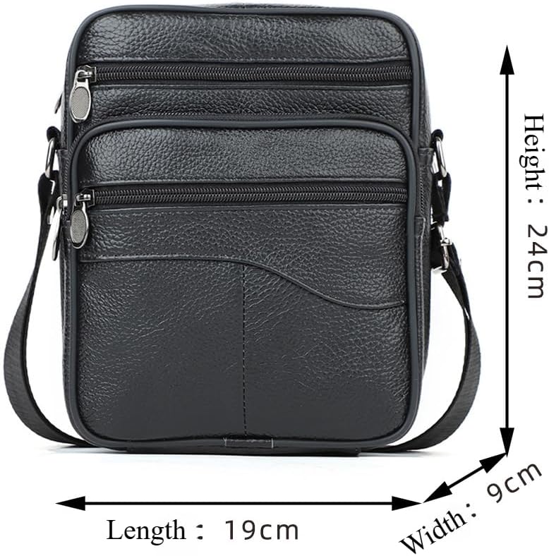 Men's Genuine Leather Crossbody Sling Bag, Small Chest Shoulder Messenger Bag with Adjustable Strap