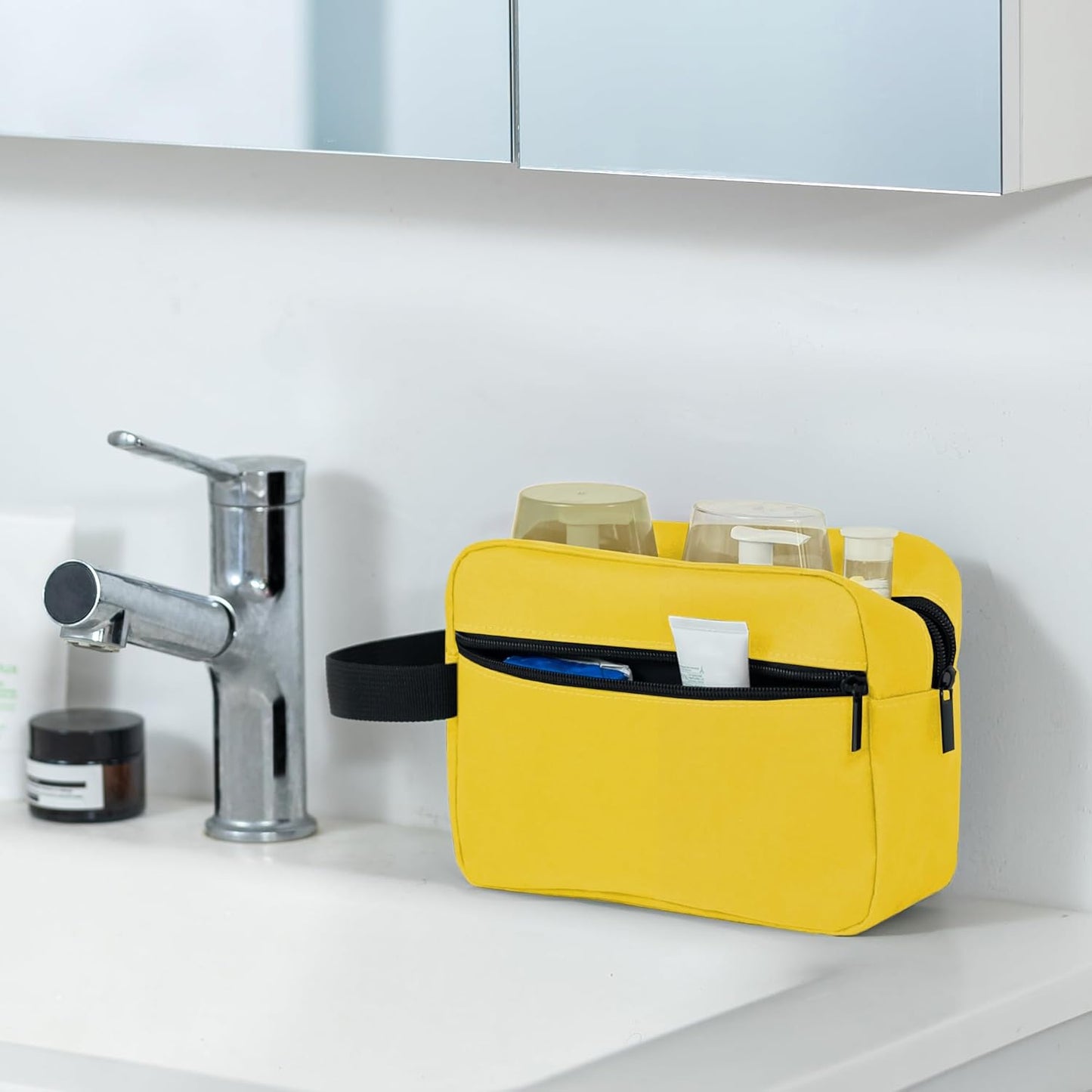 Elviros Travel Toiletry Bag for Women and Men,Lightweight Makeup Bag Hanging Dopp Kit with Shaving Compartment Cosmetic Organizer Small Tool Bag Travel Essentials,Bright Yellow
