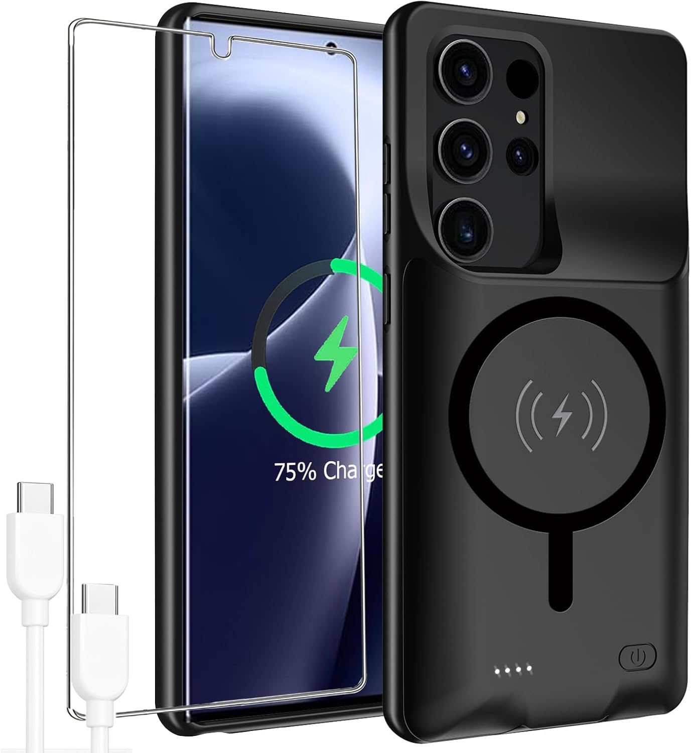 Battery Case for Galaxy S25 Ultra,Upgraded 12000mAh High Capacity Rechargeable Portable Protective Extended Charger Case Wireless Charging Compatible with S25 Ultra (6.9 inch) Charging Case & Carplay