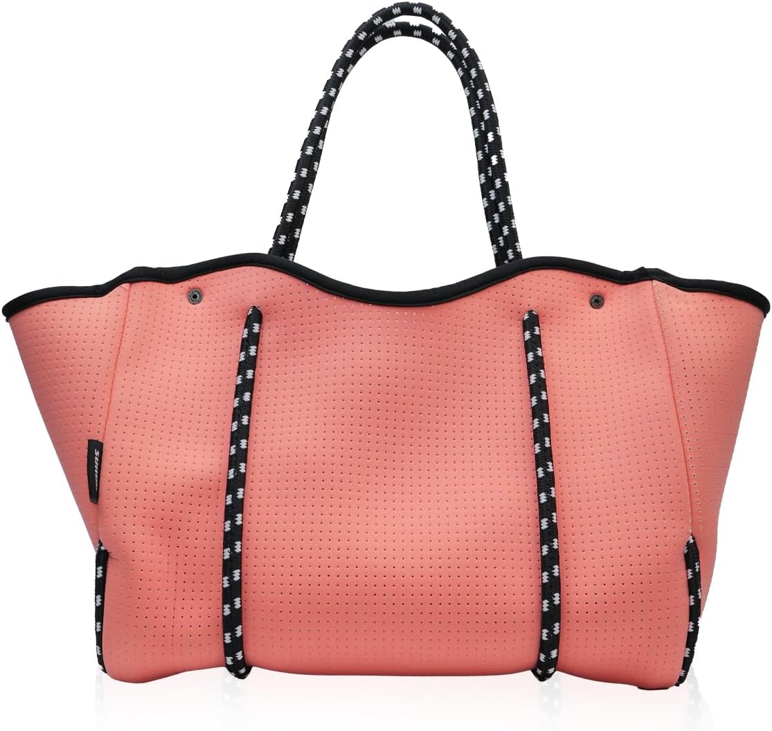 Neoprene Beach Bag for Women, Large Travel Tote Gym & Pool Bag, Detachable Pouch