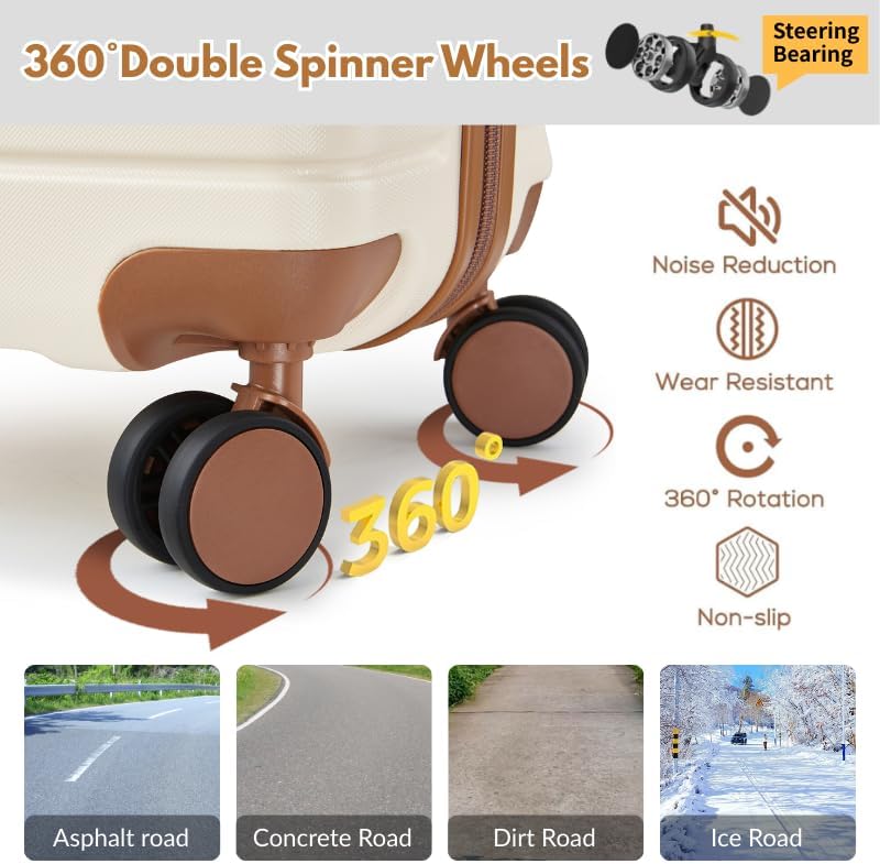 Luggage Sets, Suitcase with Spinner Wheels, PC+ABS Hardshell Travel Luggage Set with TSA