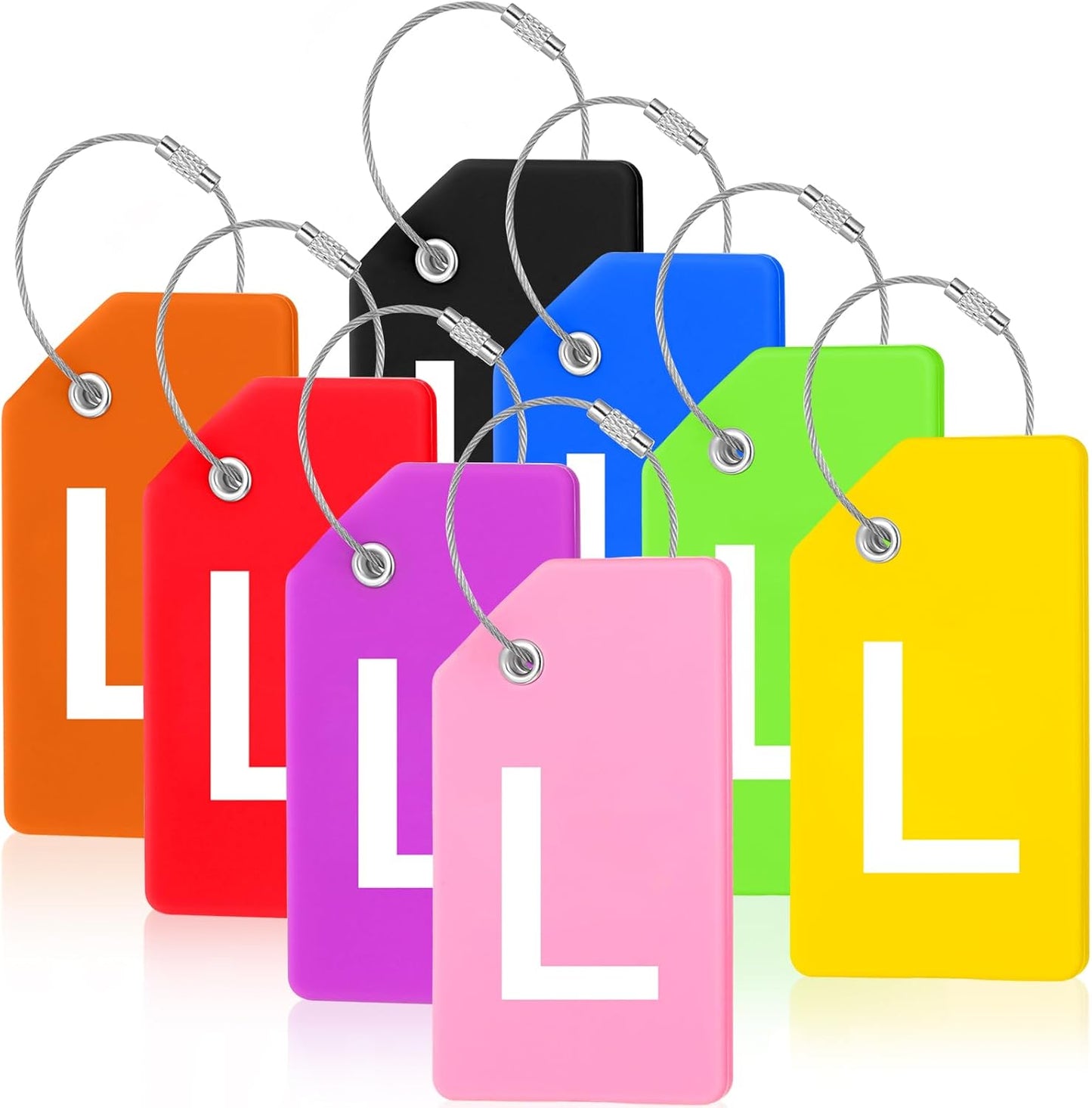 8 Pcs Initial Letter A-Z Luggage Tags Silicone Suitcase Instrument Tag with Name Card and Stainless Steel Loop(Letter L,Colorful)