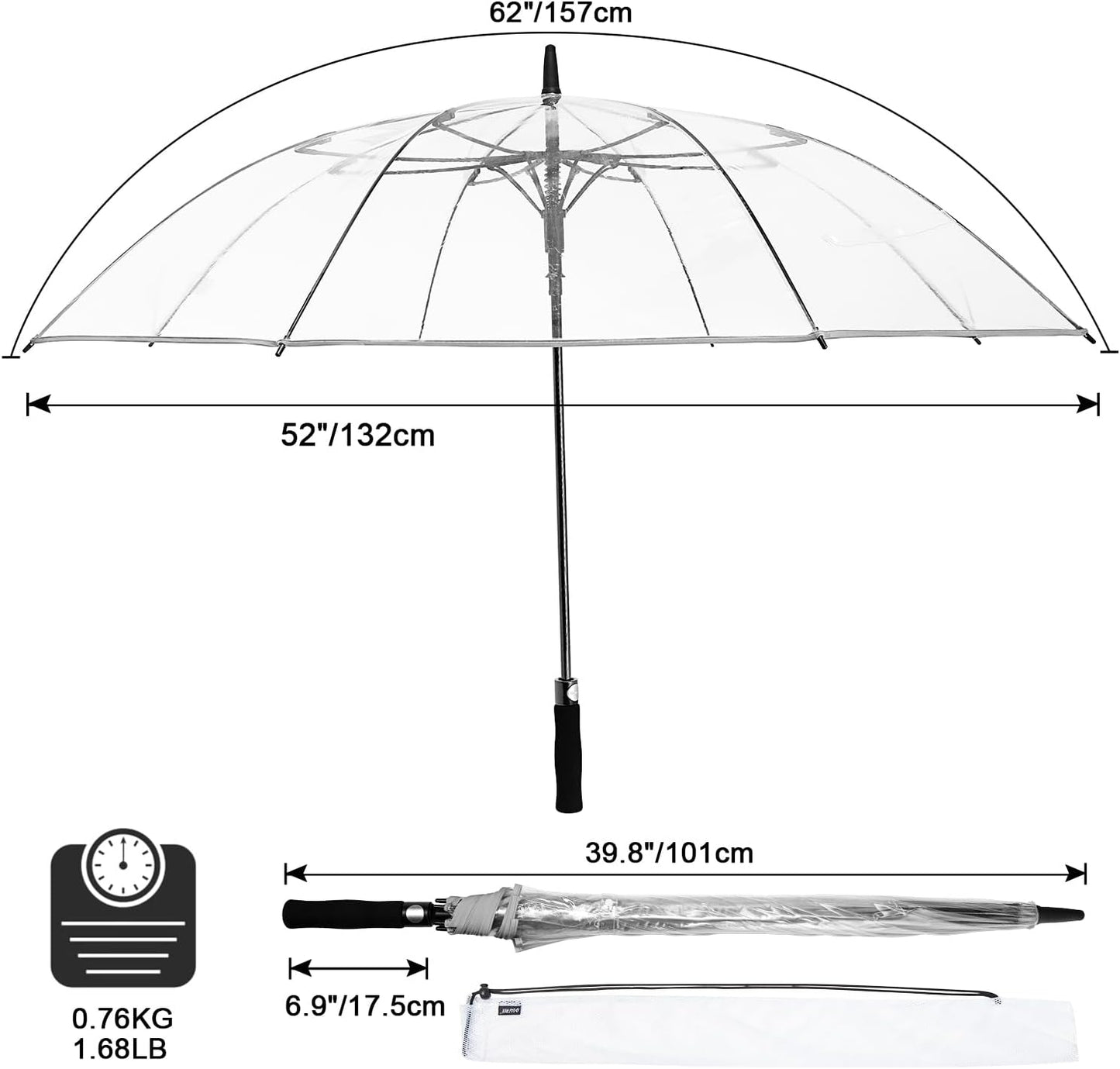 G4Free 62 Inch Clear Golf Umbrella Transparent Auto Open Large Stick Umbrella Oversized Windproof Waterproof with Sleeve for Women Men