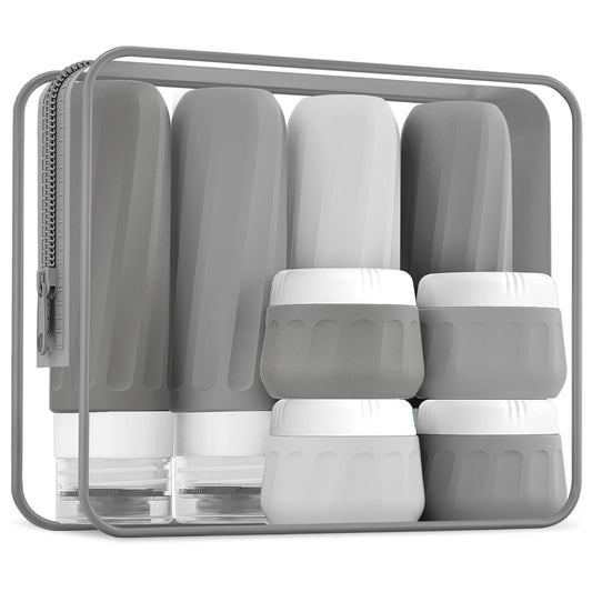 Travel Bottles for Toiletries 8 Pack, TSA Approved Travel Size Containers 3oz, Leak Proof Silicone Squeezable Creams Jars with Clear Travel Bag