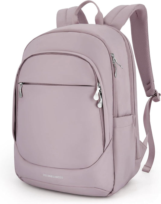LIGHT FLIGHT Travel Laptop Backpack Women, 15.6 Inch Laptop Backpack with USB Charging Hole, Water Resistant College Bookbag, Black Computer Backpacks for Work, Grayish Pink…