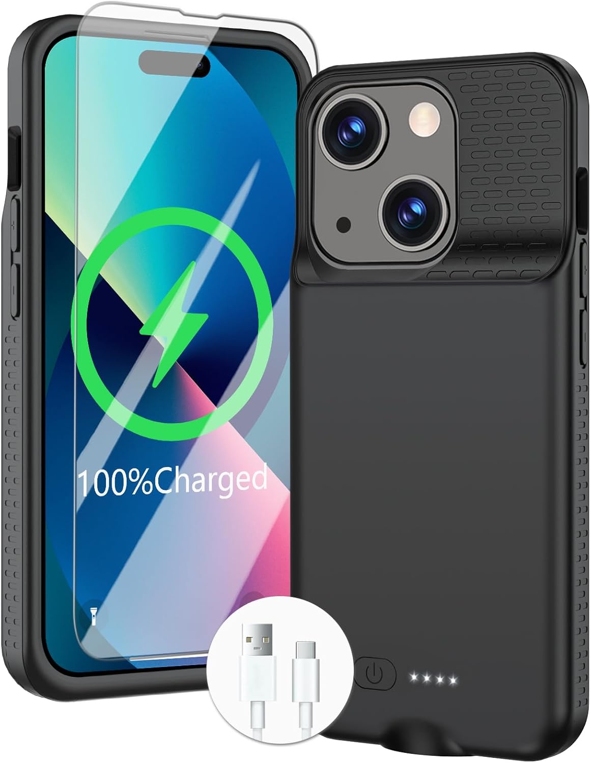 GIN FOXI Battery Case for iPhone 15/15 Pro, Fast Charging Case Charger Lightweight Ultra-Slim 7000mAh Rechargeable Juice Box Anti-Fall Premium TPU Anti-Slip Cover for iPhone 15&15 Pro Black