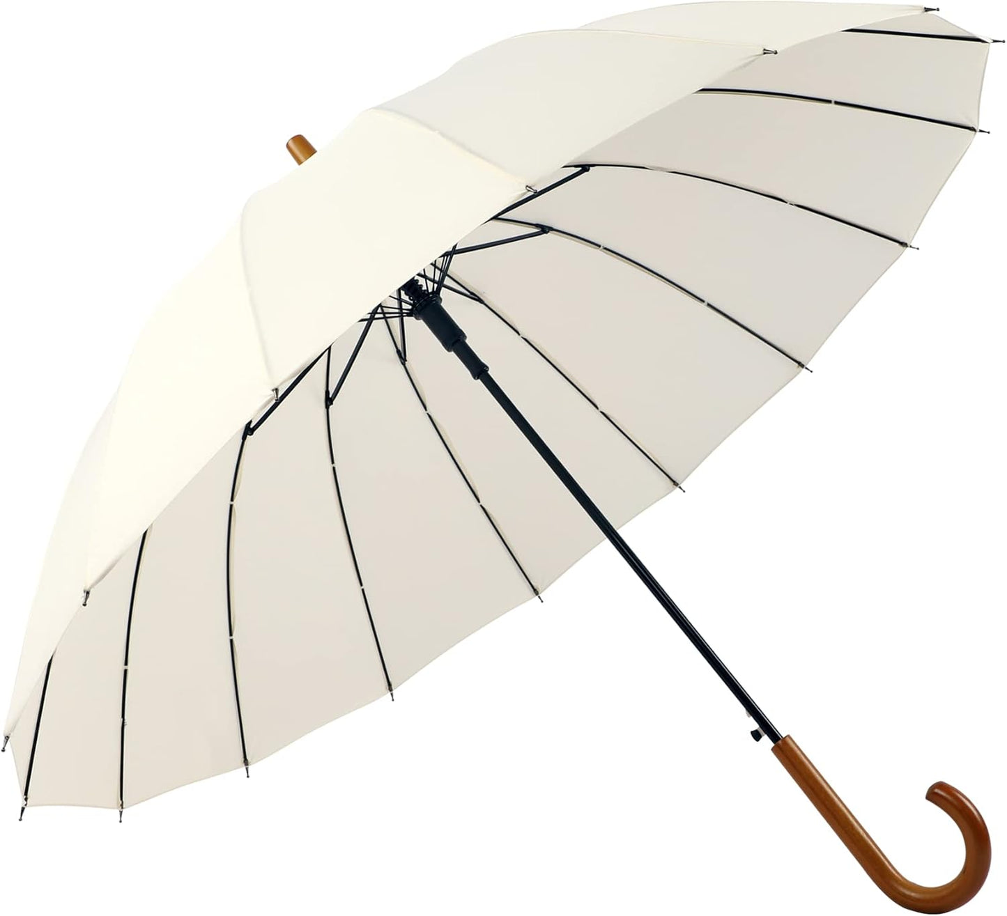 SoulRain 16 Ribs 48" Stick Umbrella Auto Open Solid Color Fashionable and Simple，Arc Classic Wood