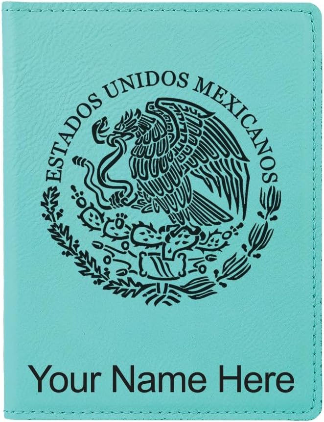 LaserGram Faux Leather Passport Holder, Flag of Mexico, Personalized Engraving Included (Teal)