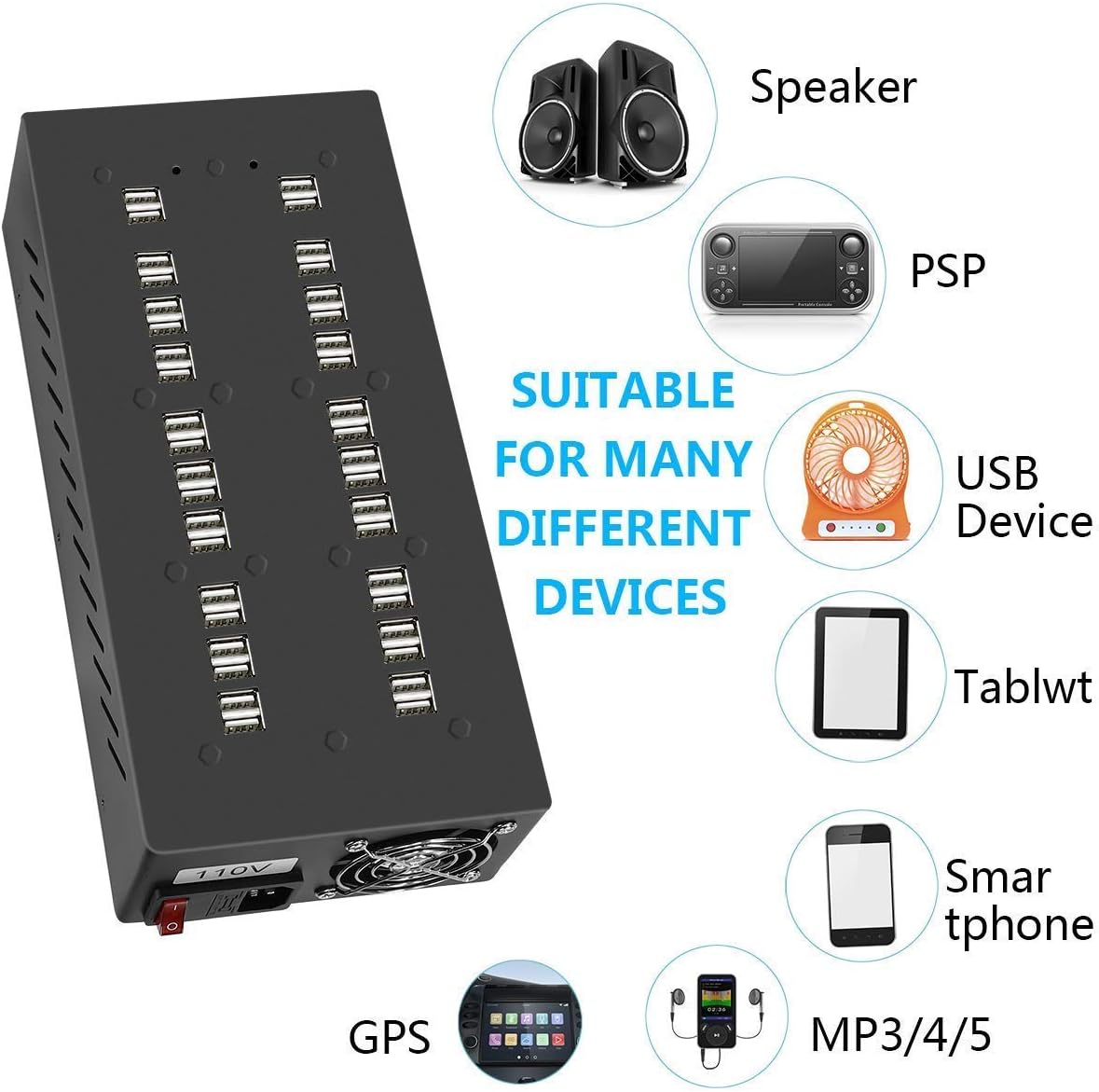 40 Ports USB Charging Station with Intelligent Protection, Multi-Port USB Charger Wall Adapter with Power Cable for iPhone, iPad, Samsung…