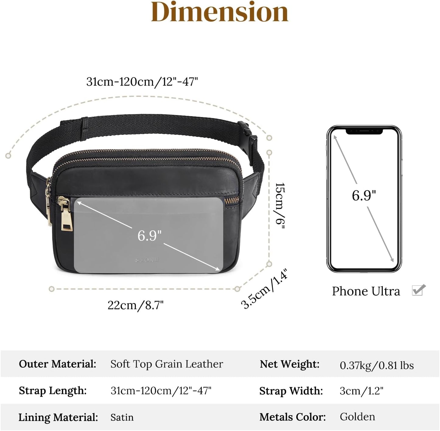S-ZONE Fanny Packs for Women Genuine Leather RFID Blocking Crossbody Bags Purses Sling Waist Chest Bag Gifts Travel Running Adjustable Strap Men