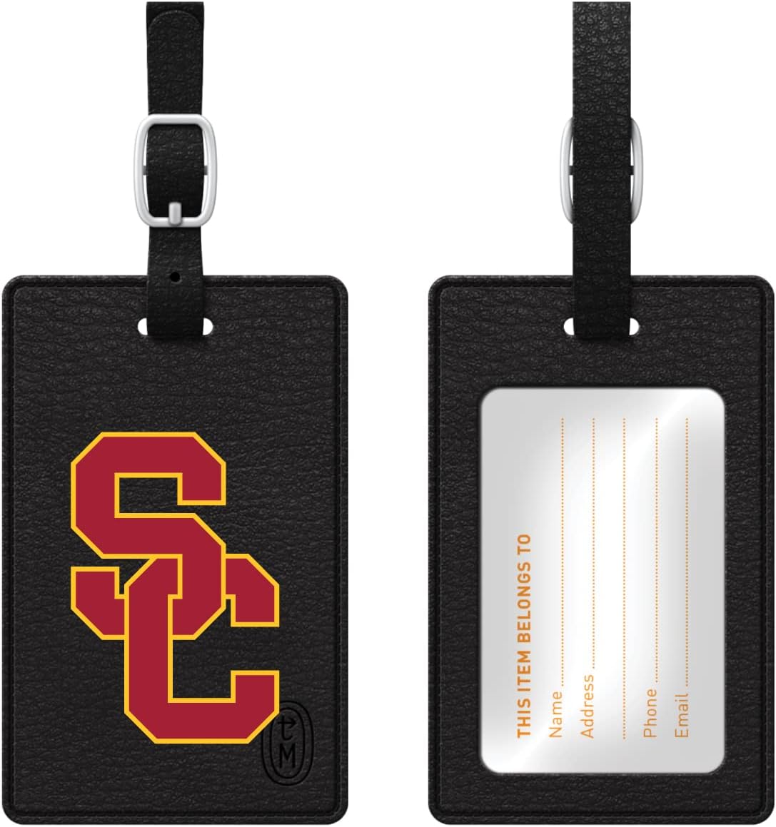 OTM Essentials University of Southern California Faux Leather Luggage Tag, Durable Travel Accessories with Adjustable Strap and ID Card, Classic