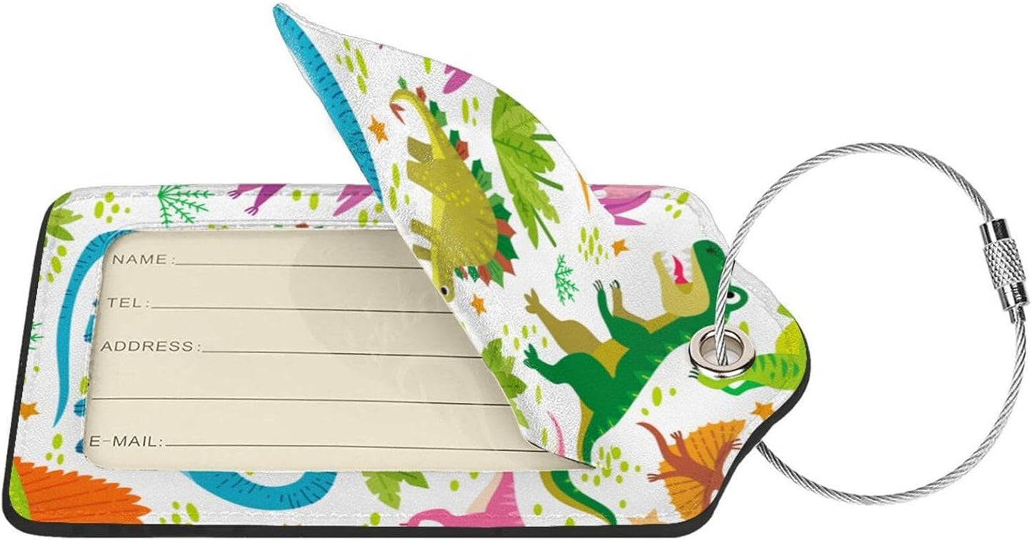 2 Pcs Cute Dinosaur Luggage Tag for Suitcases, Cruise Ship Essential Travel Gift for Men Women Couple Kids Boy Girl Children, Dinosaur Party Decorations Supplie, Funny Dino Christmas Birthday Gift