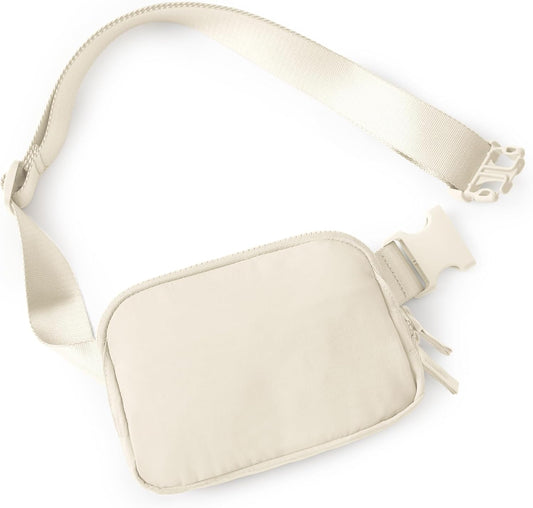 ODODOS Unisex Mini Belt Bag with Adjustable Strap Small Fanny Pack for Workout Running Traveling Hiking, Eggshell
