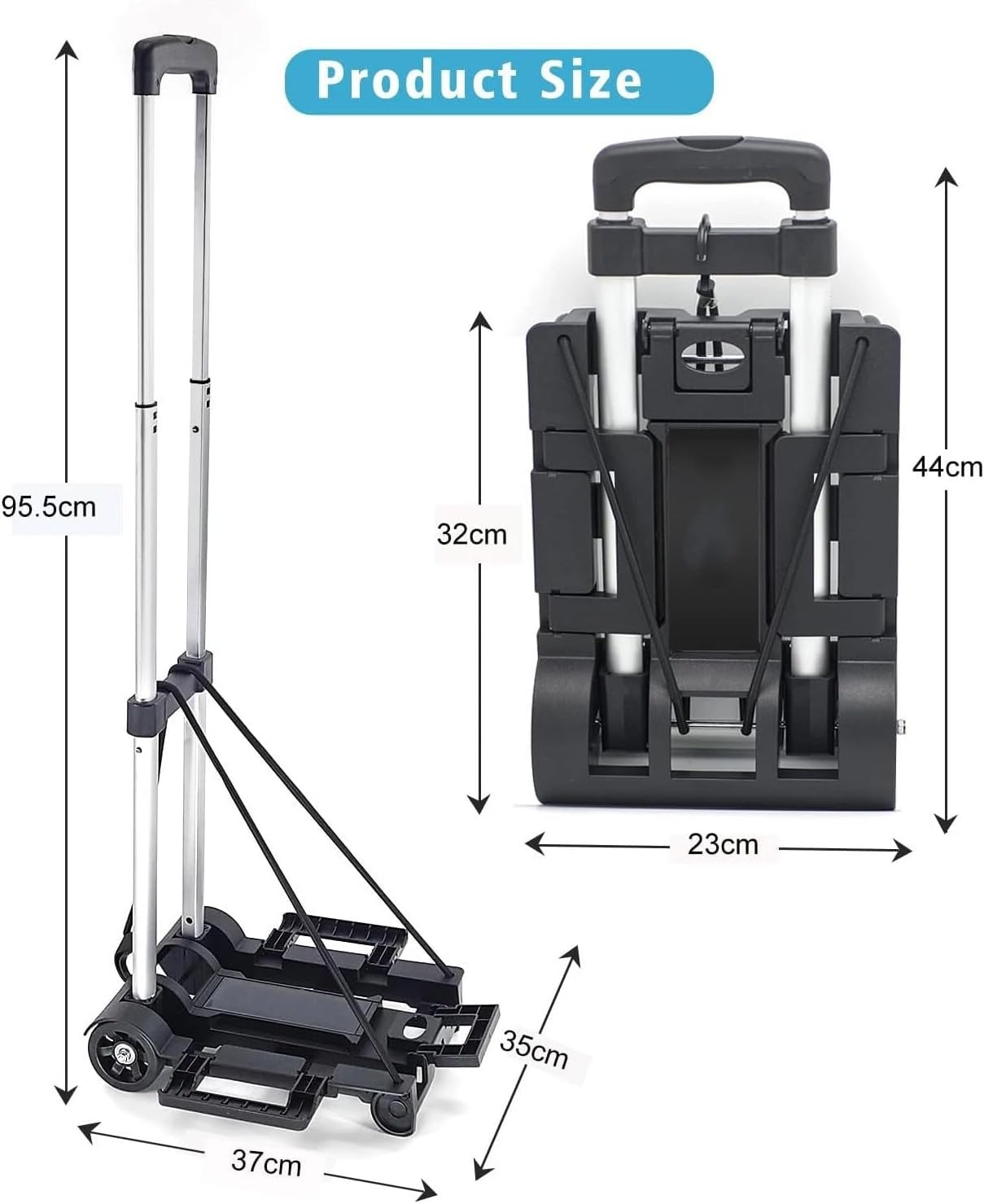 Folding Hand Truck Dolly Cart with Upgraded Tank Wheels, 70 lbs Capacity Lightweight Portable Platform Trolley, Collapsible Luggage Cart with Bungee Cord for Luggage, Moving, Travel, Shopping, Warehou
