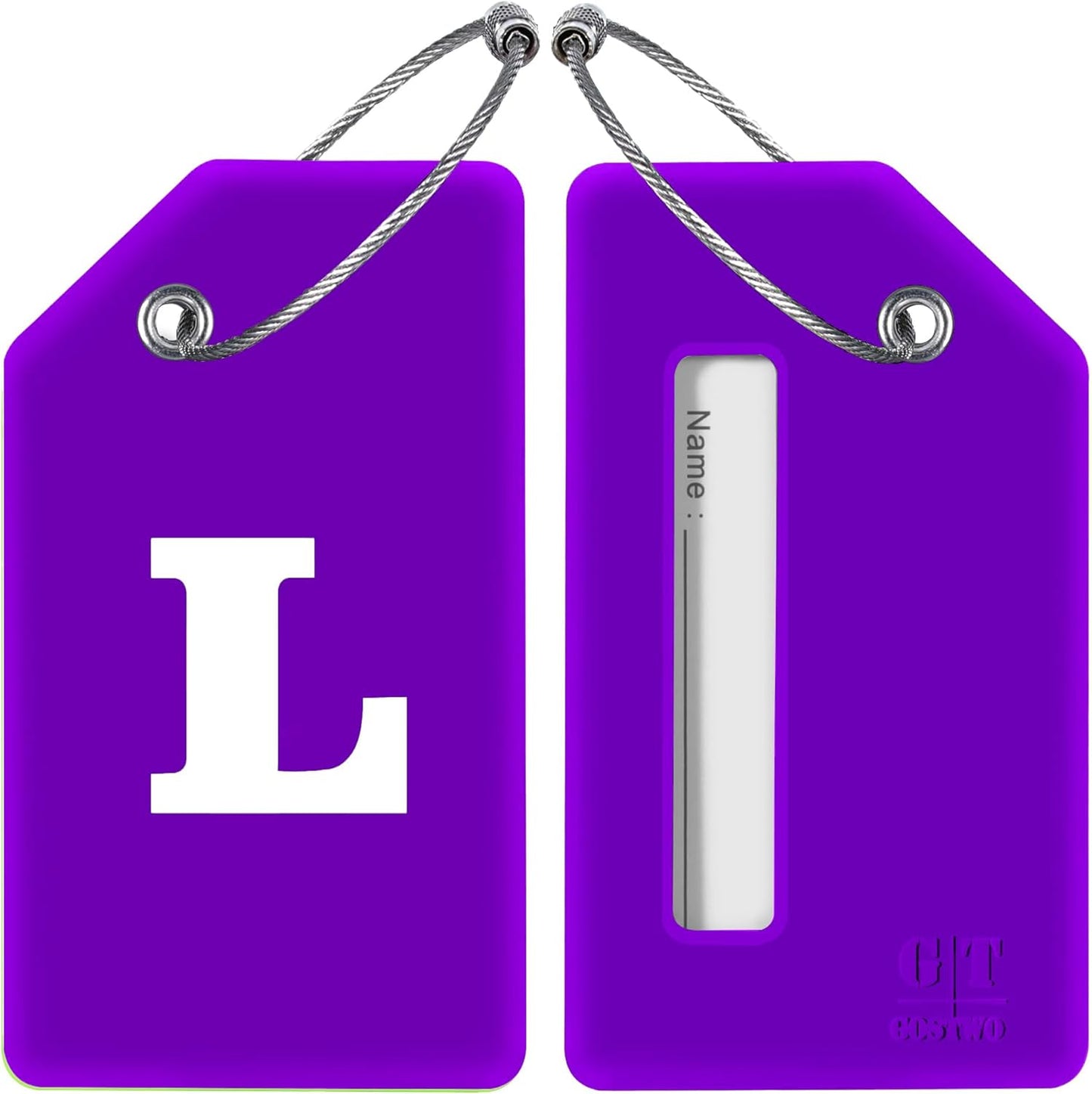 Gostwo 2 Pack Silicone Luggage Tags for Suitcases, 26 Initial Letter Baggage Labels Handbag School Bag Suitcase Instrument Tag with Stainless Steel Loop(Purple) (Letter L)