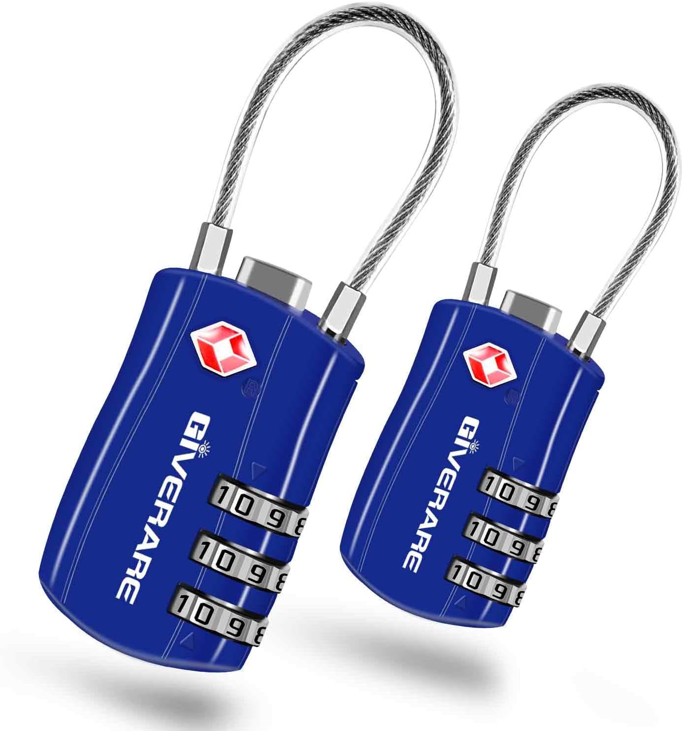 GIVERARE 2 Pack TSA Approved Luggage Locks, Combination Travel Cable Lock, Re-settable 3-Digit
