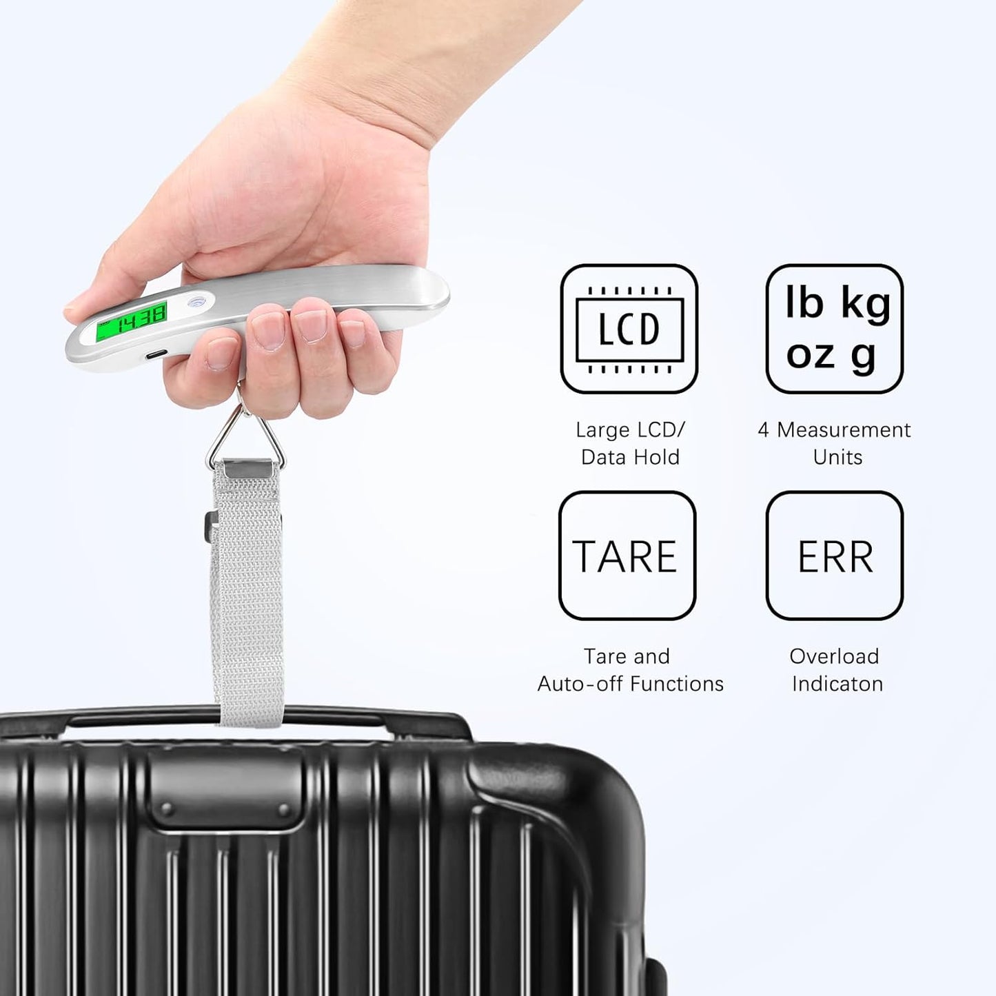 Rechargeable Luggage Scale with Hook & Type-C Port - Portable, Digital, High-Precision, and Ideal for Backpacks, Suitcases, and Carry-Ons - Up to 110lb/50kg Capacity -Hook