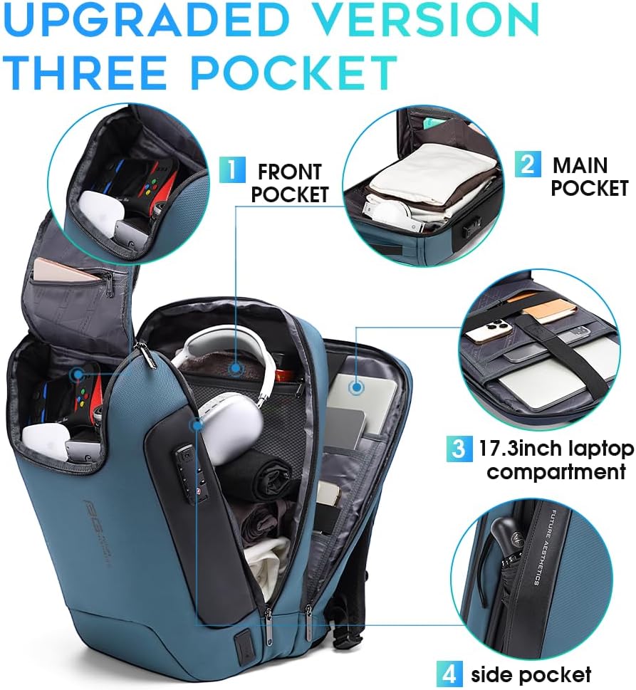 BANGE Anti-Theft Travel Backpack,Waterproof Fashion Work Backpacks,High Tech Backpack with USB3.0