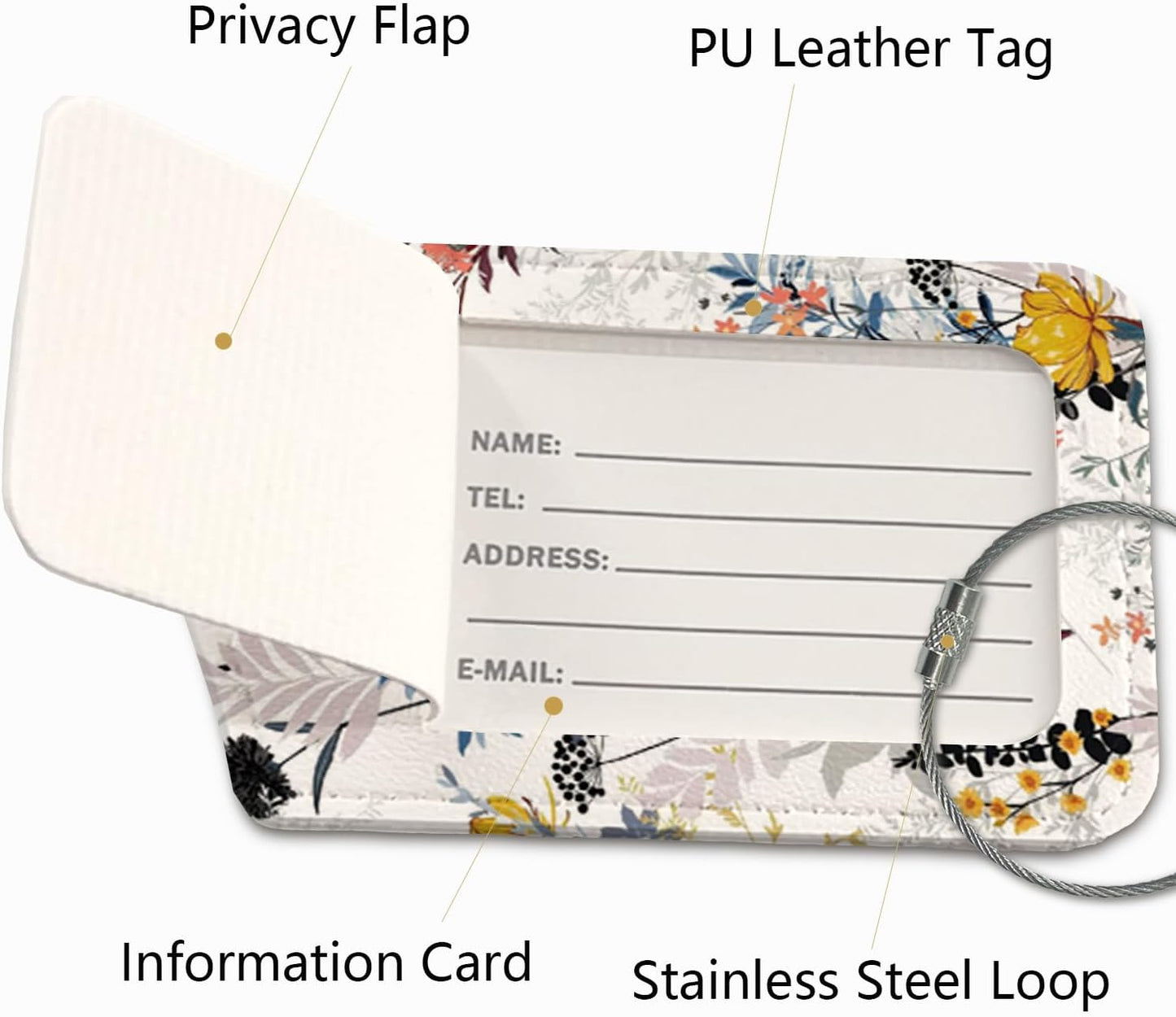 Vintage Retro Luggage Tags for Suitcases,Flower 2 Pack Baggage Tag Label with Steel Loop,Handbag School Bag Traveling Accessories,Flora Gifts for Women