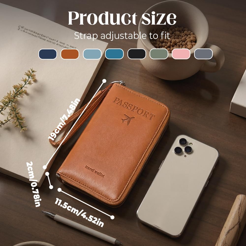 RFID Passport Holder for Wallet,RFID Blocking Document Organizer Clutch Bag, Credit Cards Case Cover Travel Wallet (Brown)