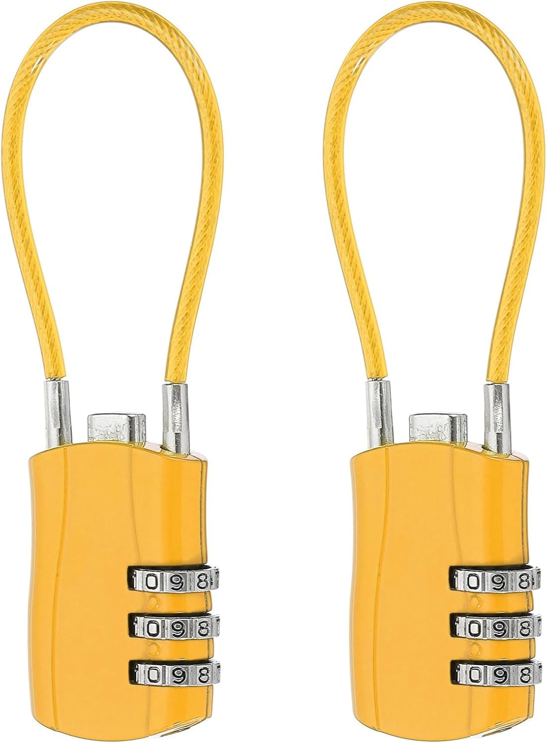 MECCANIXITY 2 Pcs Luggage Travel Lock, 3 Digit Cable Combination Lock 1-3/16" Width Body with 5" Long Cable for Suitcase Bag Cabinets Small Fences Gym, Yellow
