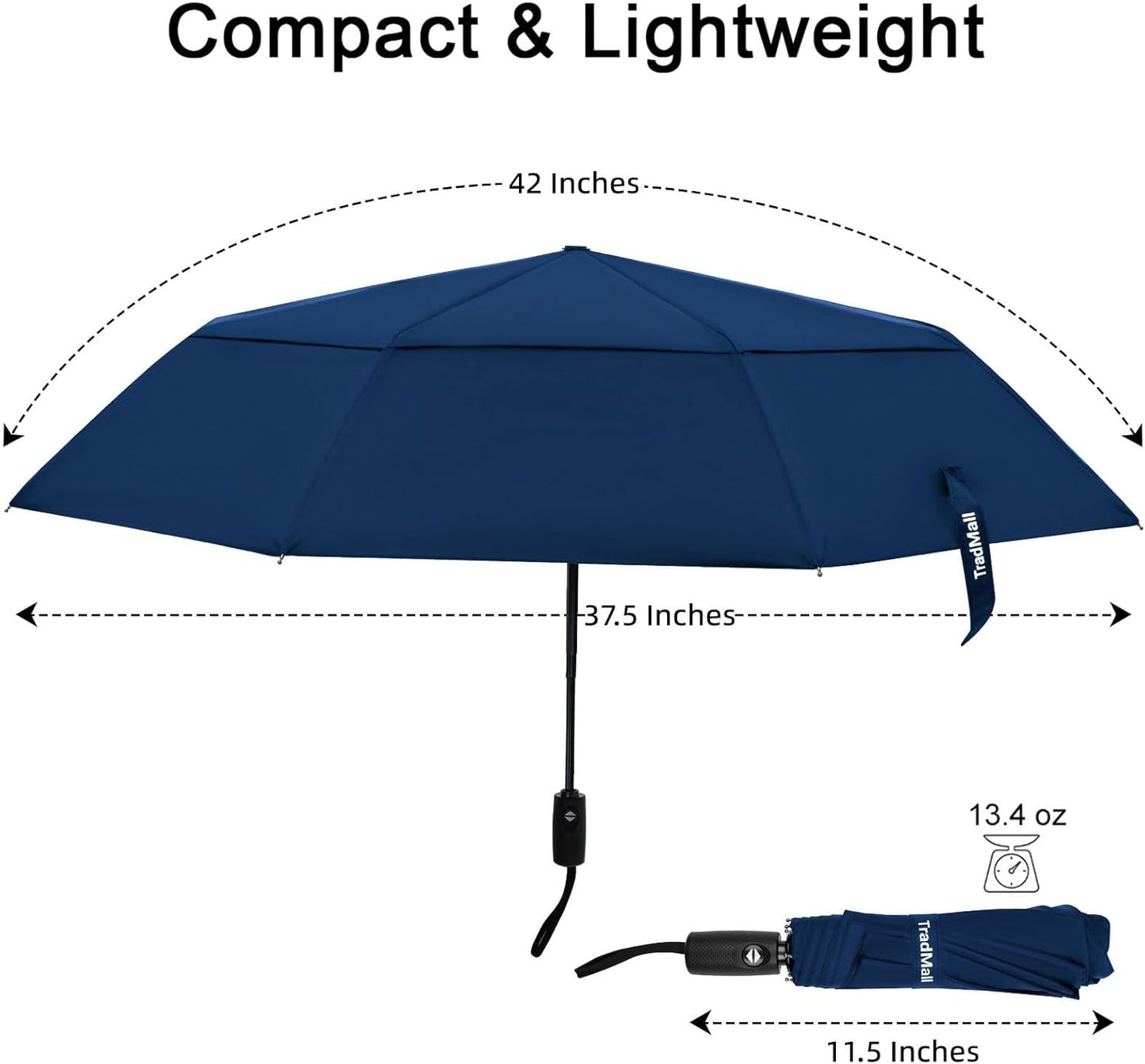 TradMall 2 Pack Travel Umbrella, Double Vented Canopy Windproof Automatic Strong Compact Folding Umbrellas for Rain Women and Men