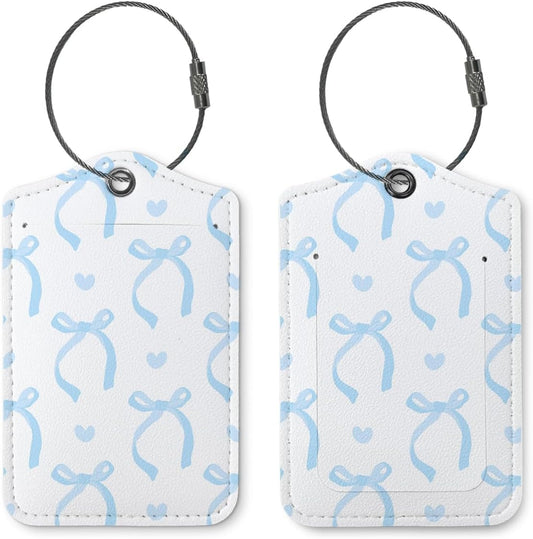 Coquette Blue Bow Luggage Tags for Suitcases, Cute Luggage Tags for Women, Preppy Gifts, Cute Trendy 2 Pack Luggage Tag for Travel, Teen Girls Gifts Suitcase Tags