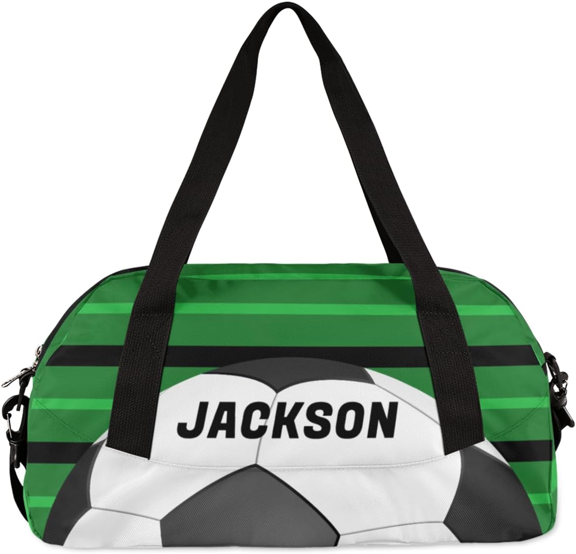 Football Sport Custom Name Kids Overnight Duffel Bags Boys Green Stripe Personalized Sport Gym Bag Customized Duffel Bag for Travel Weekender Practice Gymnastics