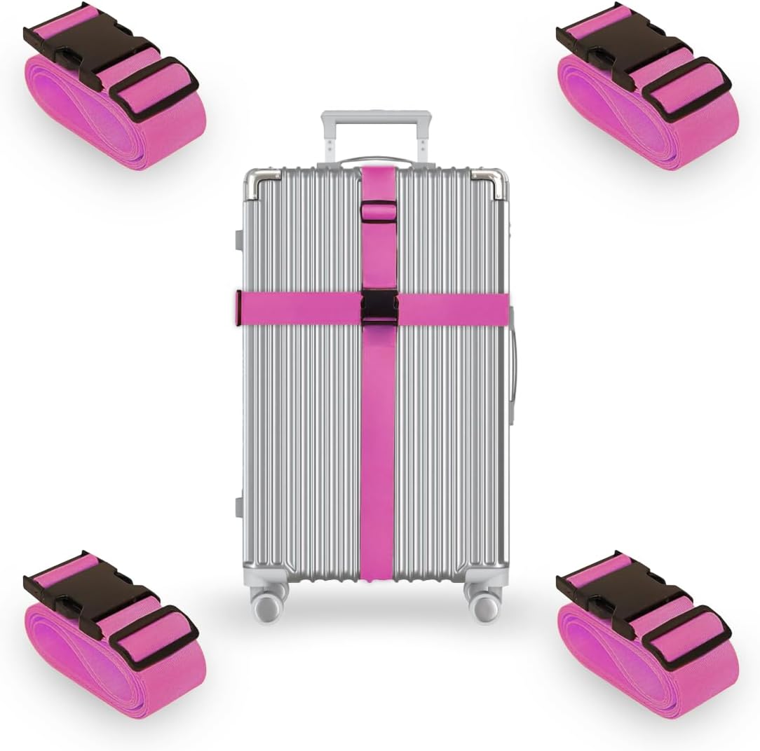 L'AIKEAU Luggage Straps for Suitcases - 4-Pack Travel Belt for Luggage, Backpack Straps, and Bag Straps - Travel Accessories for Suitcase, Suitcase Belt, and Backpack Luggage Strap (Pink)