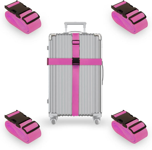 L'AIKEAU Luggage Straps for Suitcases - 4-Pack Travel Belt for Luggage, Backpack Straps, and Bag Straps - Travel Accessories for Suitcase, Suitcase Belt, and Backpack Luggage Strap (Pink)