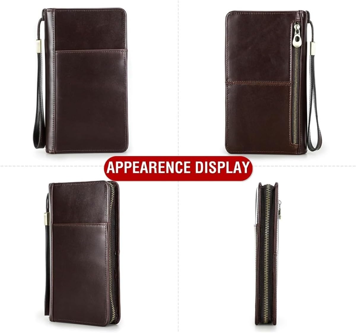 Unisex Genuine Leather Wallet Large Capacity RFID Blocking Passport Holder with Multiple Card Slots (Coffee)