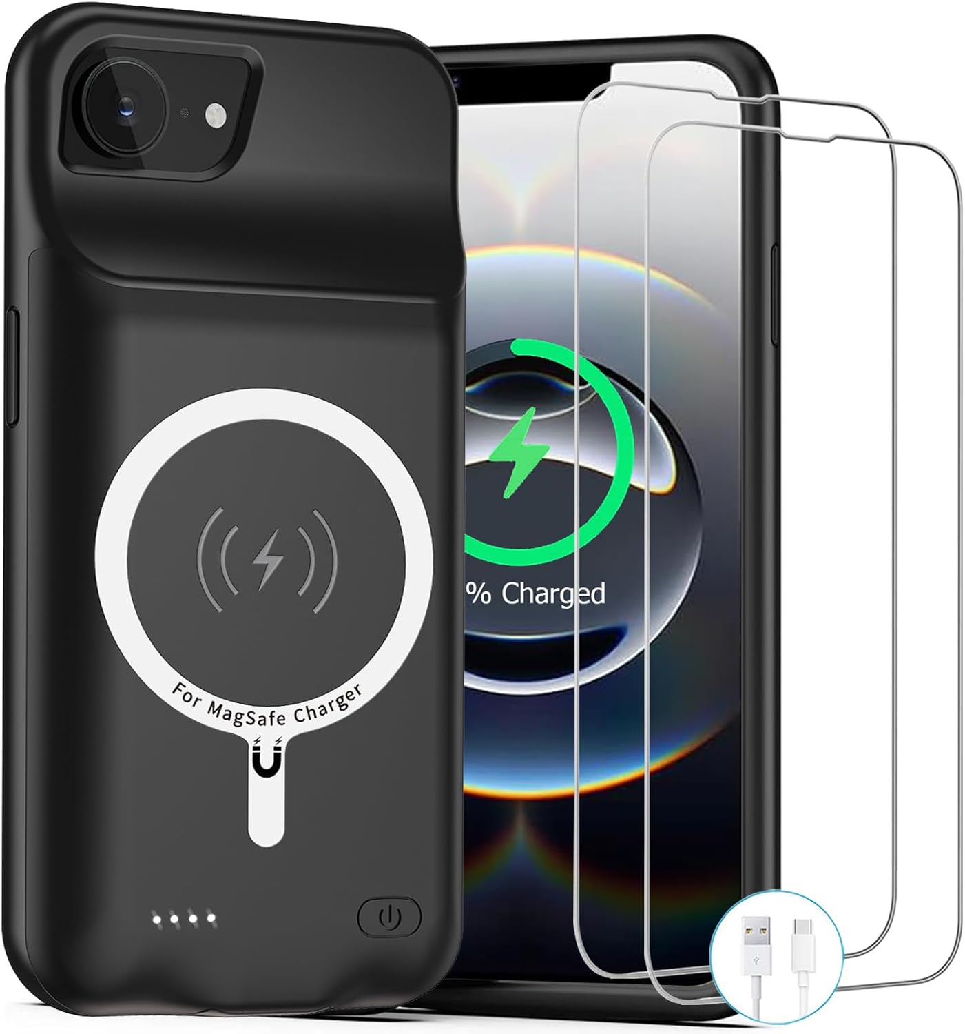 Battery Case for iPhone 16e, Upgraded 10000mAh Rechargeable Portable Charging Case with Wireless Charging Compatible for iPhone 16e (6.1 inch) with Carplay Extended Battery Pack Charger Case (Black)