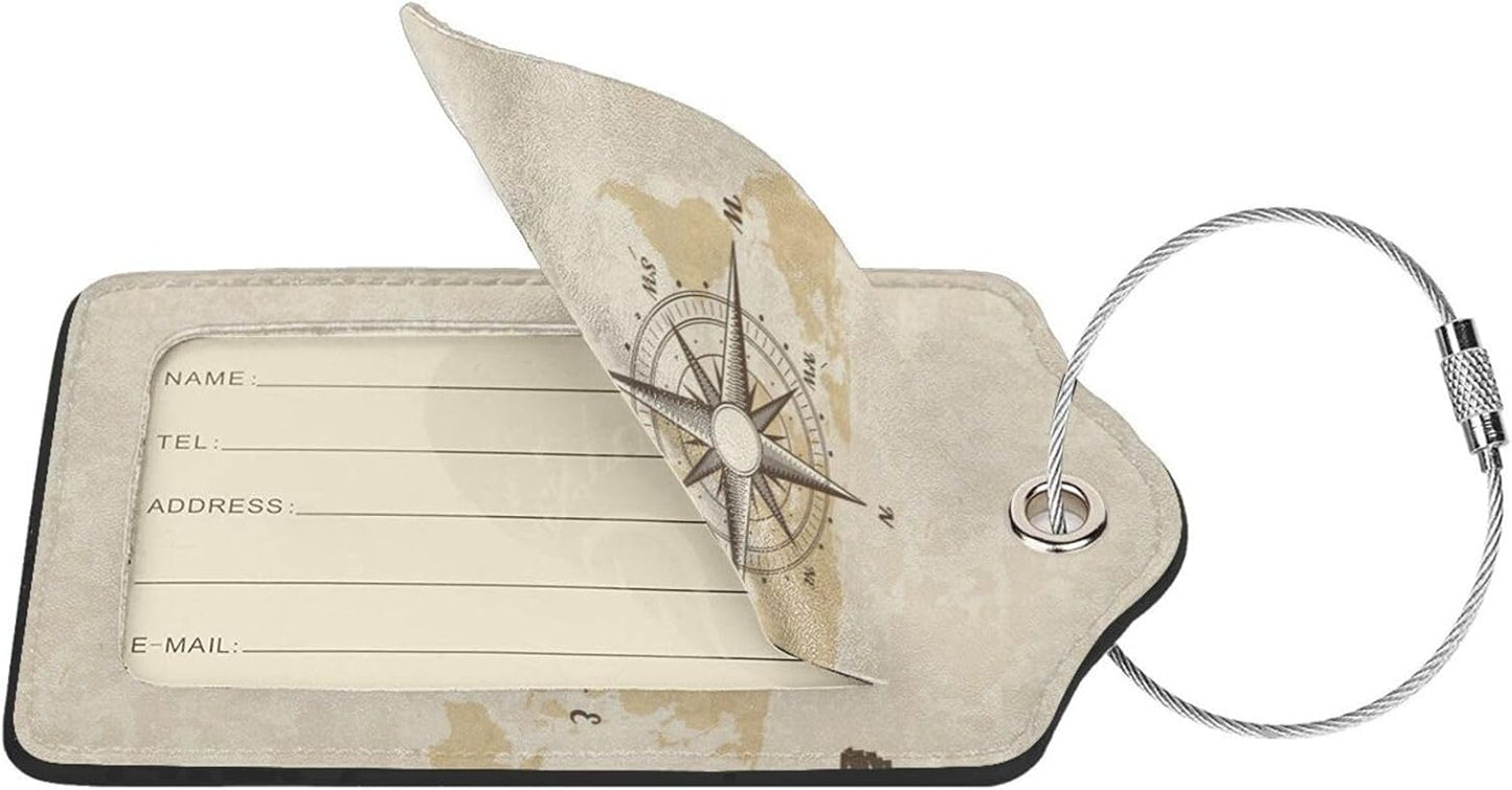 2 Pcs Retro Navigation Compass Luggage Tags for Suitcase, Unique Nautical Old World Map Travel Gifts for Privacy Cover ID Label with Stainless