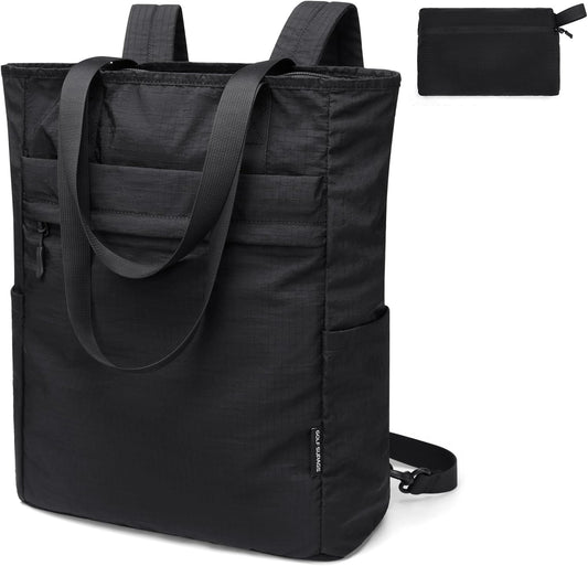 GOLF SUPAGS Foldaway Convertible Tote Backpack Lightweight Nylon Daypack Women Men City Pack Versatile Backpack Leisure, Black