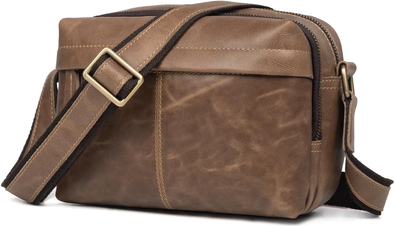 Augus Leather Messenger Crossbody Shoulder Bag for Men Work Business Casual Adjustable straps With YKK Metal Zipper
