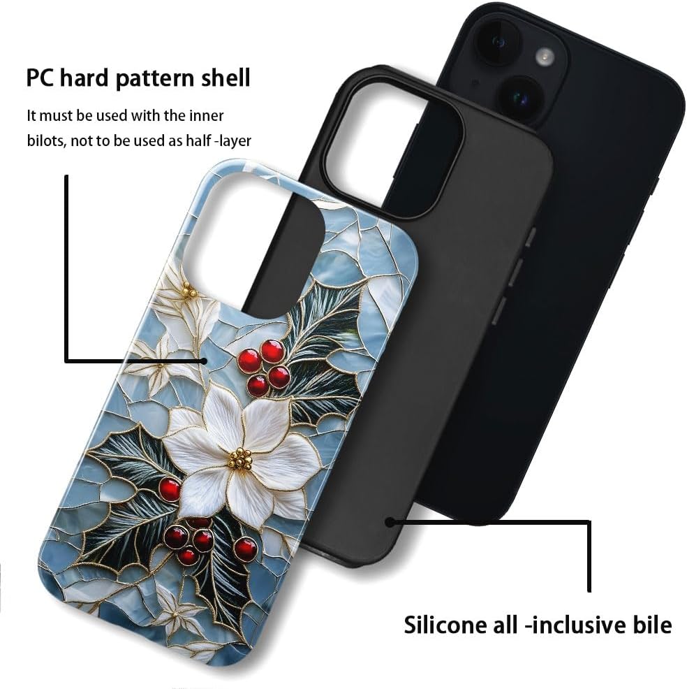 Case for iPhone 14 Plus - Slim Fit Anti-Scratch Phone Case for Girl Women - Christmas Holly Elegant Winter Floral (Glossy)