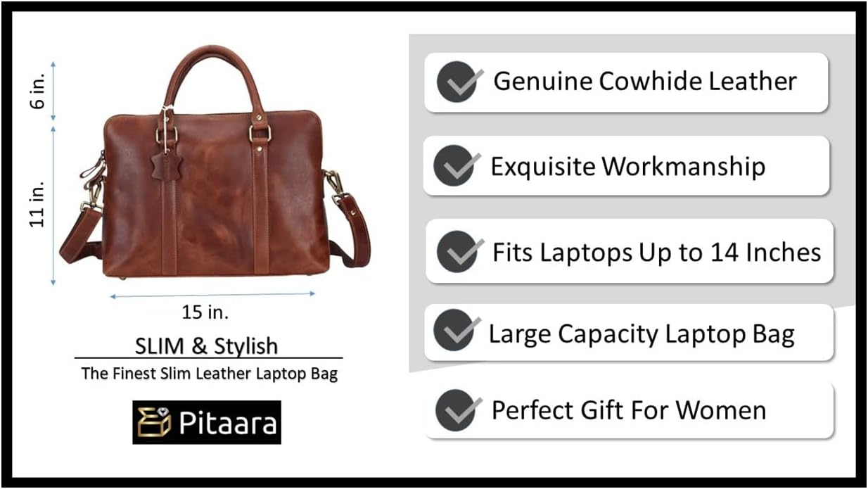 Pitaara Genuine Leather Women's Laptop Bag For Laptops Size 14"