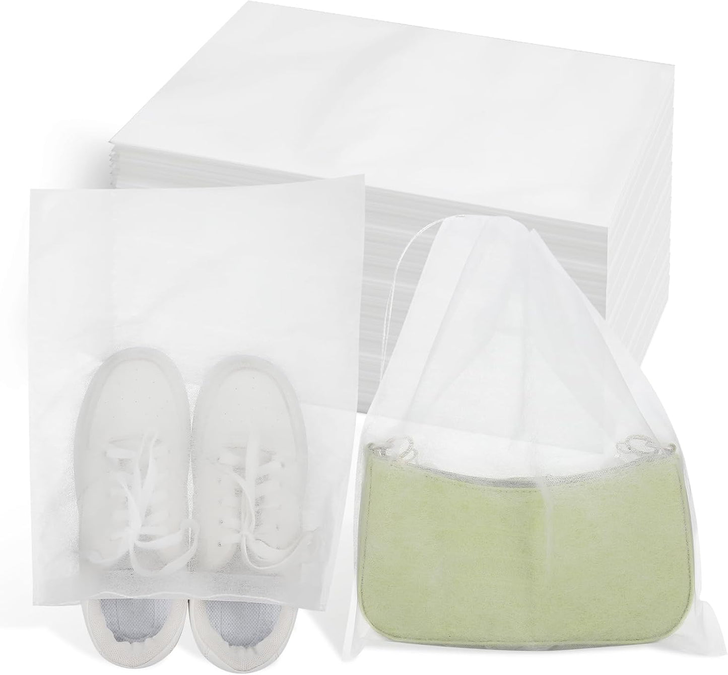 200 Pcs Dust Proof Shoe Bag, 15×12.6 Inch, Breathable Non-woven Cloth Storage Pouch, Breathable Dust Bag with Rope, for Handbag Pouch Purse Shoe Boots Purse Travel Storage