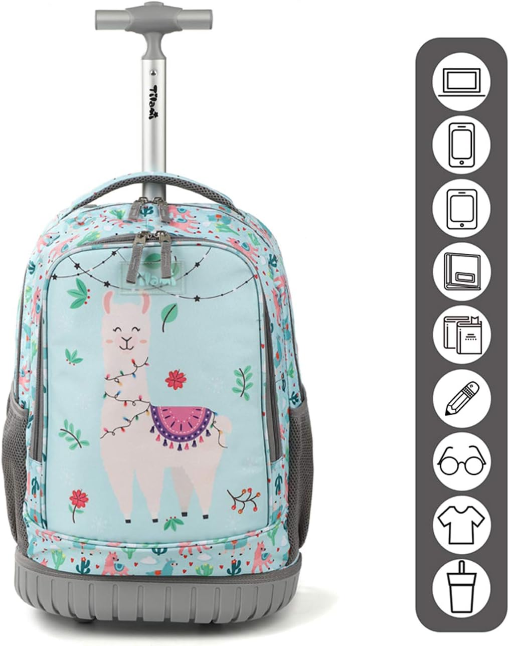 Tilami Rolling Backpack 19 inch Wheeled Cute LAPTOP Boys Girls Travel School Student Trip (Alpaca)