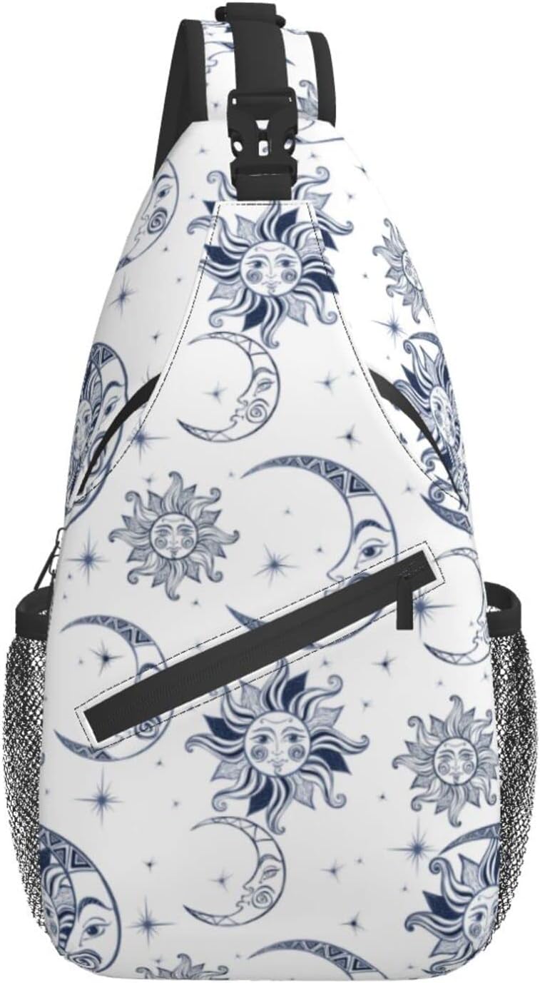 bassyil Sun Moon Sling Bag Crossbody Travel Hiking Chest Backpack Shoulder Daypack for Women Men