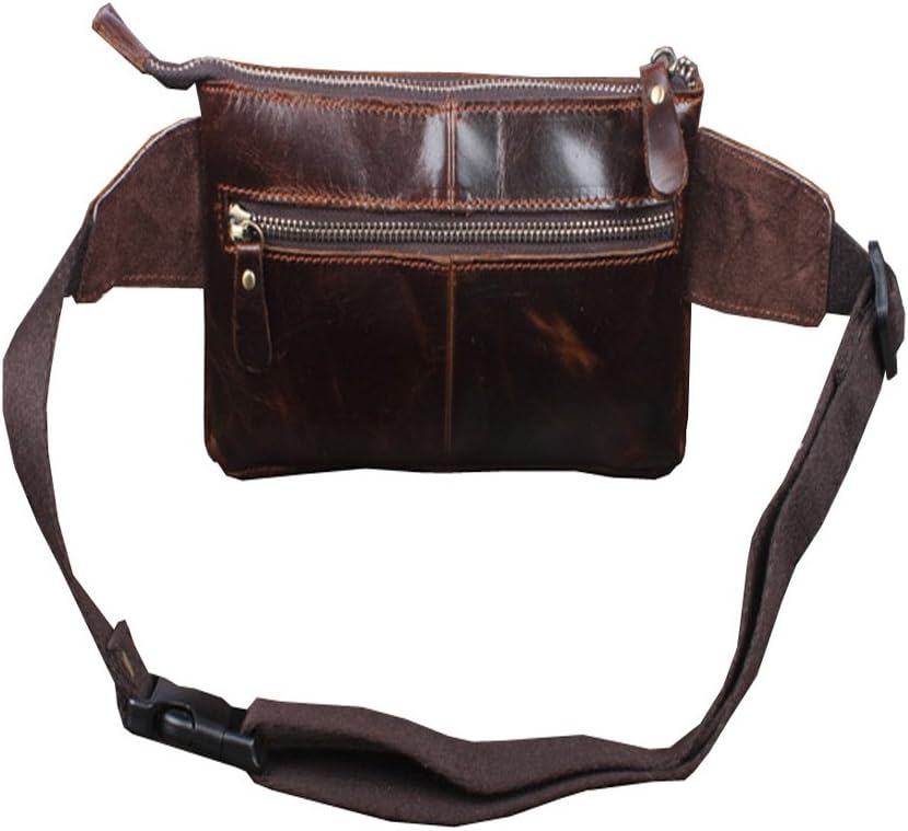 Hebetag Leather Waist Pack Fanny Bag for Men Women Outdoor Travel Sports Running Walking Hiking Hip Bum Belt Slim Cell Phone Purse Casual Waist Wallet Pouch (#01Coffee(Oil Wax Leather))