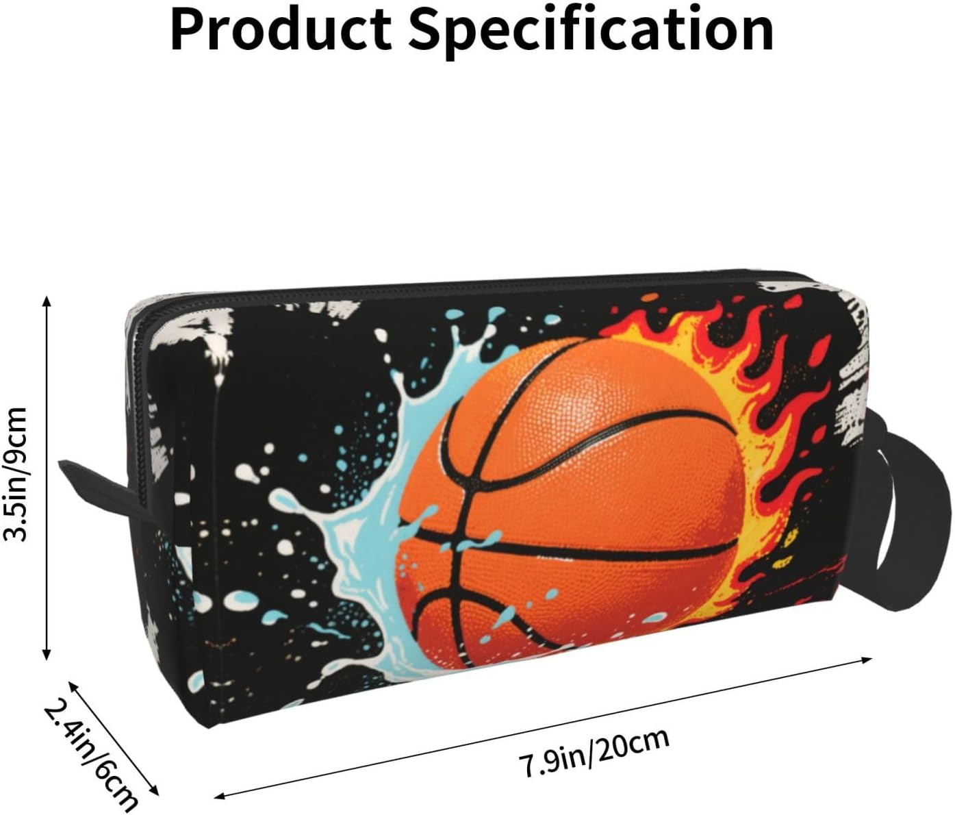 Flame & Splash Basketball Makeup Bag Small Compact & Durable Travel Cosmetic Bag Organizer Oxford Fabric Impact-Resistant Multi-Purpose Storage Perfect for Travel, Gym, Daily Use