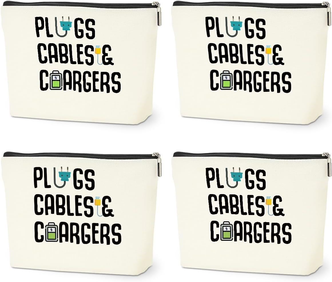 4 PCS Funny Cable Makeup Bag Charger Plugs Cosmetic Travel Storage Bag for Charging Cord Electronics Accessories Storage Gifts for Women Christmas birthday Gifts for Daughter from Mom Cosmetic Bags