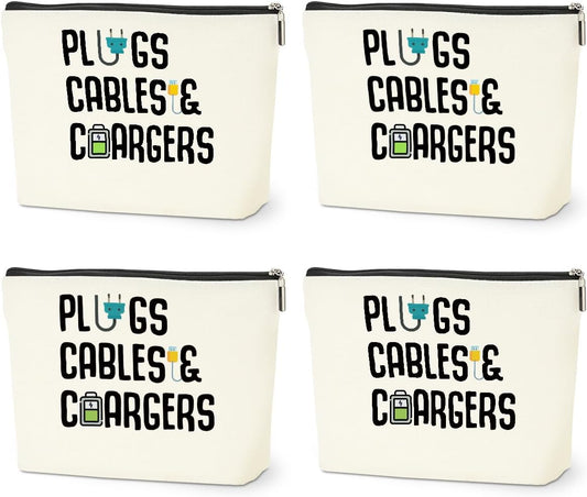 4 PCS Funny Cable Makeup Bag Charger Plugs Cosmetic Travel Storage Bag for Charging Cord Electronics Accessories Storage Gifts for Women Christmas birthday Gifts for Daughter from Mom Cosmetic Bags